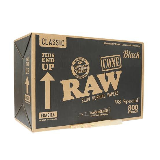 RAW - Pre-Rolled 98 BLACK Cones 800’s
