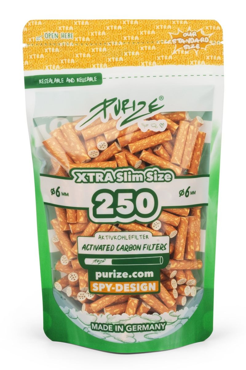 PURIZE - EXTRA SLIM 6mm CARBON FILTERS (250 BAG)