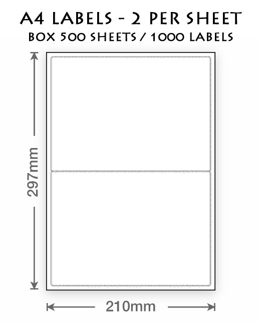 A4 LABELS - 2 PER SHEET (BOX 500 SHEETS)