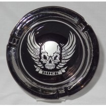 Small Round ASHTRAY - black and white - rock skull wings